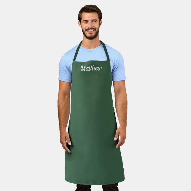 Emerald Green Modern Name Simple Waiter Apron (Worn)