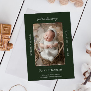 Emerald Green Modern Photo Birth Announcement