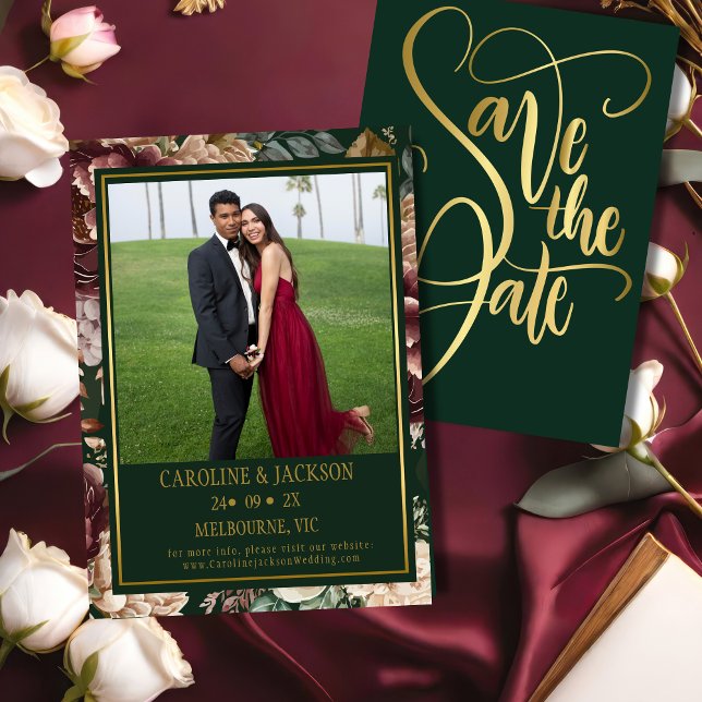Emerald green Modern Photo Wedding Save the Date  (Creator Uploaded)