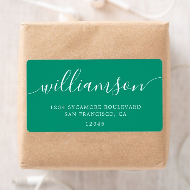 Emerald Green Modern Script Family Return Address (Insitu)