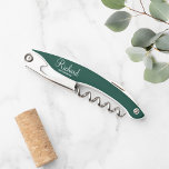 Emerald Green Modern Script Personalised Groomsman Corkscrew<br><div class="desc">Personalised Groomsman Gifts
featuring personalised groomsman's name in white modern script font style with title in modern sans serif font style on  emerald green background.

Also perfect for best man,  father of the bride and more.</div>