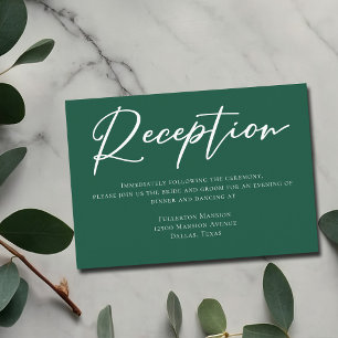 Emerald Green Modern Script Wedding Reception Enclosure Card