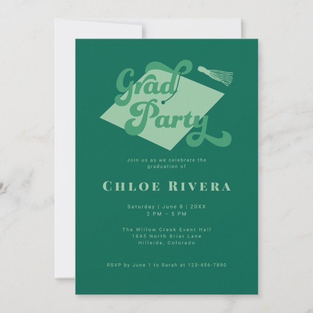 Emerald Green Modern Tassel Grad Party Invitation (Front)