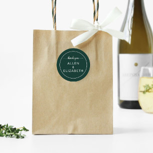 Emerald Green Modern Thank You Card Wedding Favour Classic Round Sticker