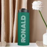 Emerald Green Modern Typography Personalised Thermal Tumbler<br><div class="desc">Keep hot beverages hot and cold beverages cold with this trendy,  insulated thermal tumbler that is an emerald green colour along with name printed in white,  modern typography. Edit your thermal tumbler and replace name with desired name. Perfect for a birthday gift,  wedding groomsman gift,  etc.</div>