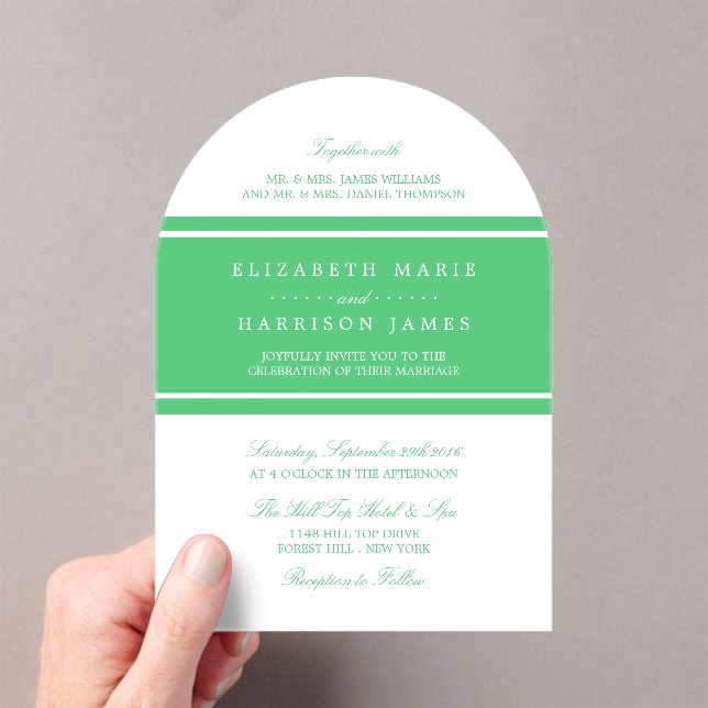 Emerald Green Modern Wedding Acrylic Invitations (Insitu (Handheld))