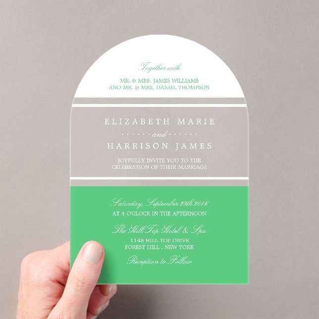 Emerald Green Modern Wedding Acrylic Invitations (Insitu (Handheld))