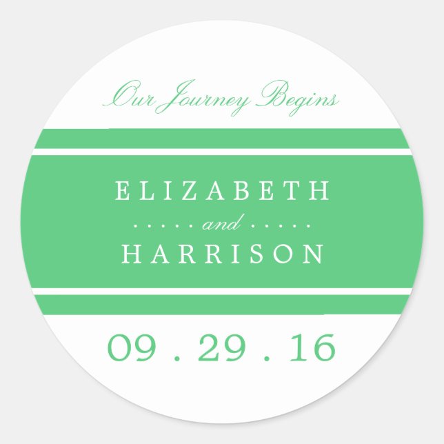 Emerald Green Modern Wedding Classic Round Sticker (Front)