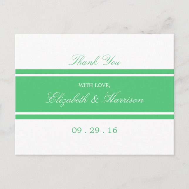 Emerald Green Modern Wedding Thank You Postcard (Front)