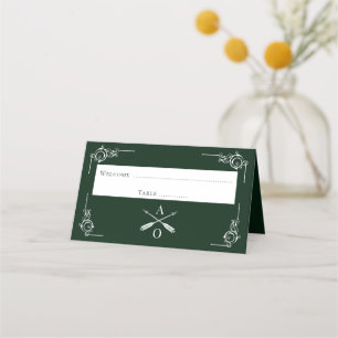 Emerald Green Monogram and Arrows Reception Place Card