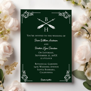 Emerald Green Monogram and Arrows Wedding Invitation