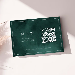 Emerald Green Monogram & Border QR Code Wedding RSVP Card