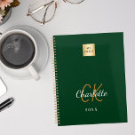 Emerald green monogram business logo 2024 planner<br><div class="desc">Emerald green background and white and golden text. Personalise and add your logo,  monogram initials,  name and a year 2024 (or any year). Your logo both on the front and the back.  Space for your website address on the back.</div>