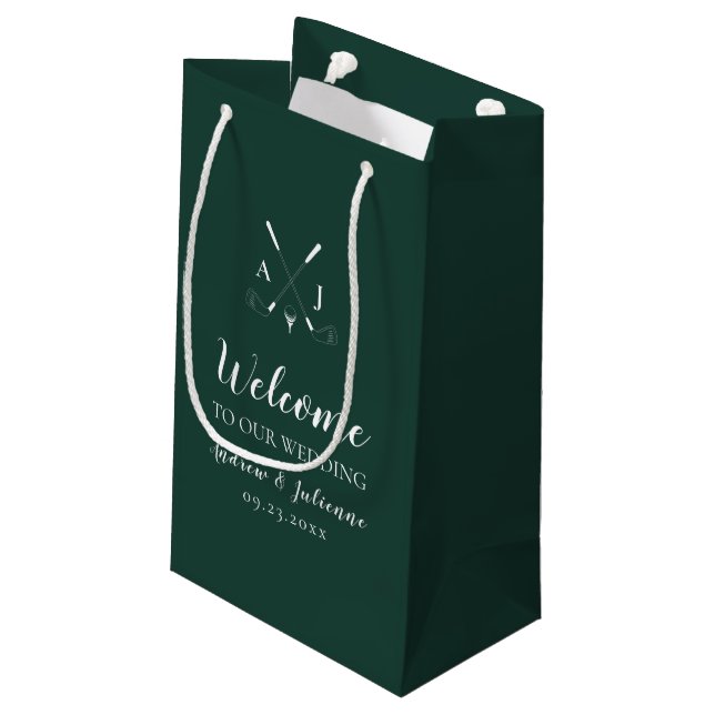 Emerald Green Monogram Golf Wedding Welcome Bag (Back Angled)