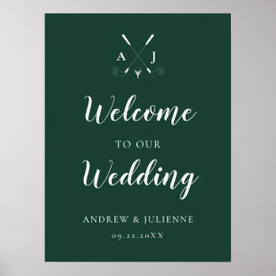 Emerald Green Monogram Golf Wedding Welcome Poster