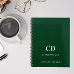 Emerald green monogram initials 2024 planner<br><div class="desc">Emerald green background and white text. Personalise and add your monogram initials,  name and a title year.</div>