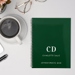 Emerald green monogram initials 2025 planner<br><div class="desc">Emerald green background and white text. Personalise and add your monogram initials,  name and a title year.</div>