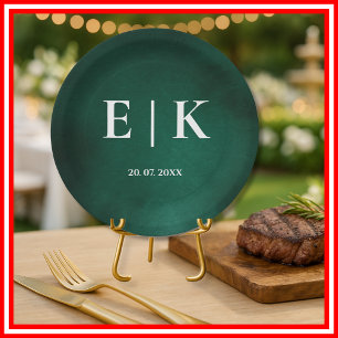 Emerald Green Monogram Paper Plate
