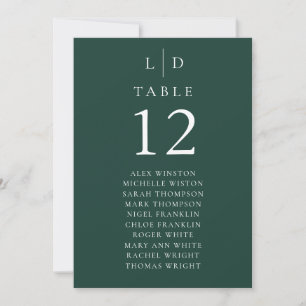Emerald Green Monogram Table Number Seating Chart