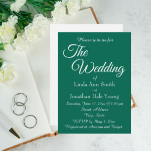 Emerald Green Monotone Simple Style Wedding Invitation