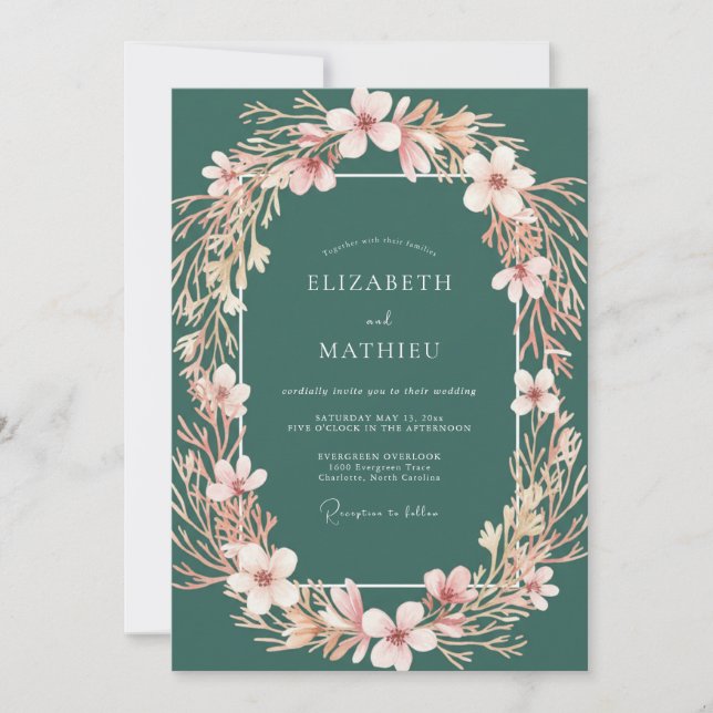 Emerald Green Moody Enchanted Forest Wedding Invitation (Front)