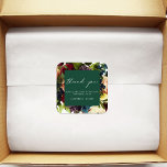 Emerald Green Moody Floral Burgundy Wedding  Square Sticker<br><div class="desc">#zazzlemade</div>