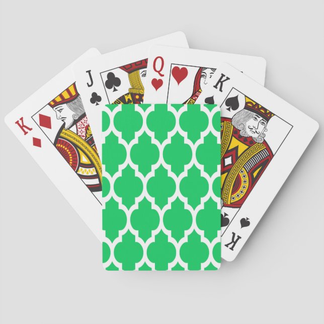 Emerald Green Moroccan Quatrefoil Pattern #4 Playing Cards (Back)