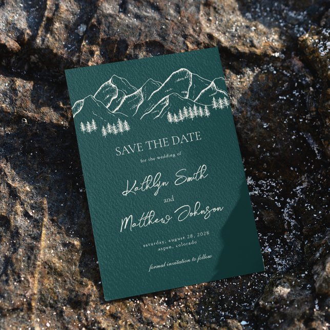 Emerald Green Mountain Pine Tree Outdoor Wedding Save The Date (Creator Uploaded)