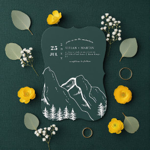 Emerald Green Mountains Pine Tree Outdoor Wedding Invitation