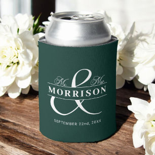 Emerald Green Mr Mrs Wedding Favour Can Cooler