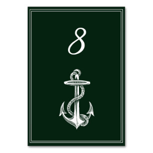 Emerald Green Nautical Anchor Table Number Card