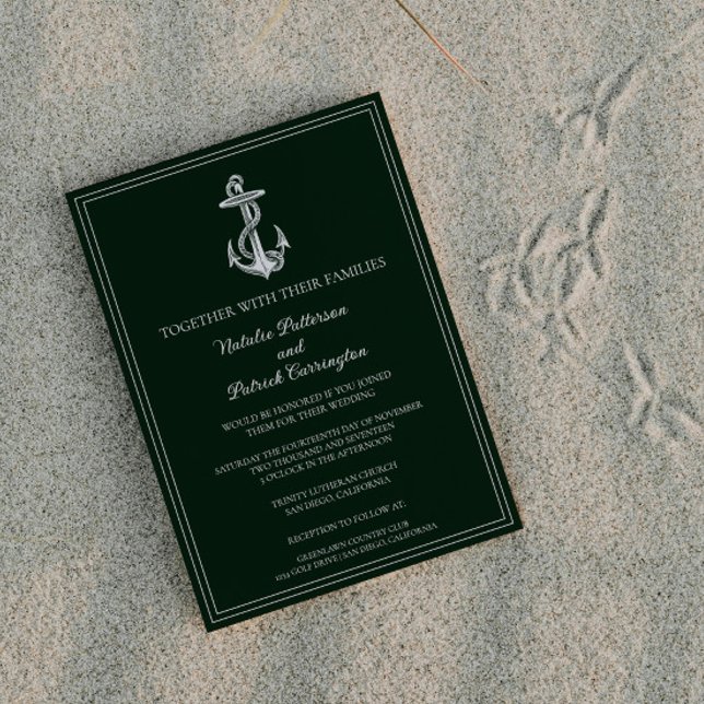 Emerald Green Nautical Anchor Wedding Invitation (Emerald Green Nautical Anchor Wedding Invitation)