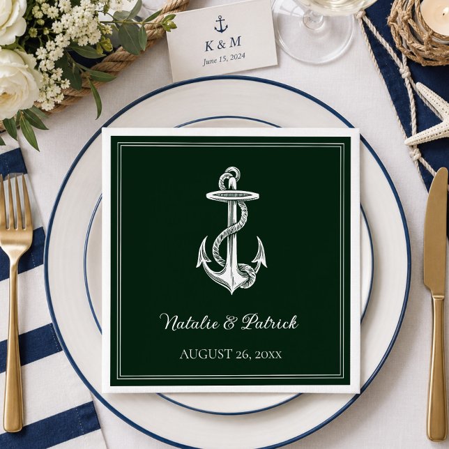 Emerald Green Nautical Anchor Wedding Napkin (Emerald Green Nautical Anchor Wedding Napkins)