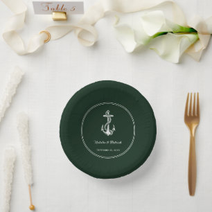 Emerald Green Nautical Anchor Wedding Paper Bowls Plate