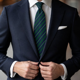 Emerald Green & Navy Blue Diagonal Striped Tie
