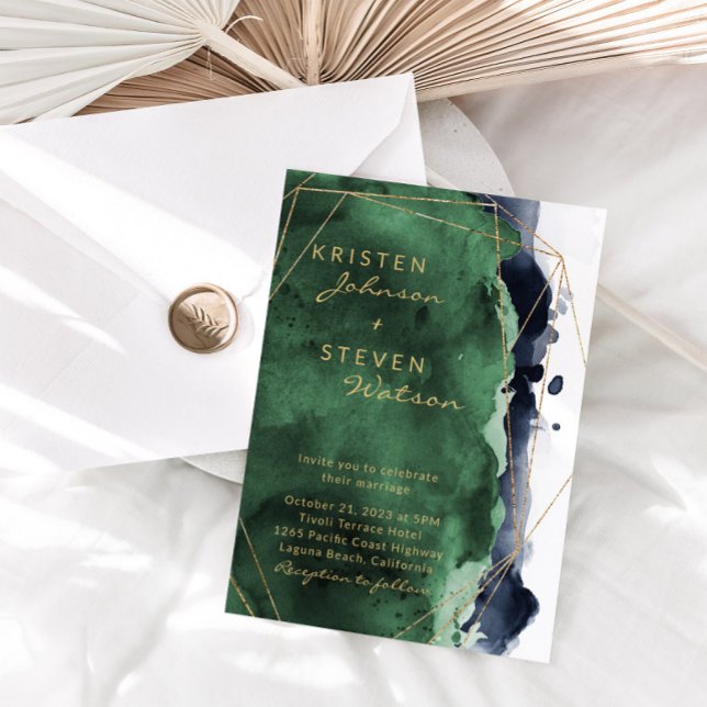Emerald Green & Navy Blue Wedding Invitation (Creator Uploaded)