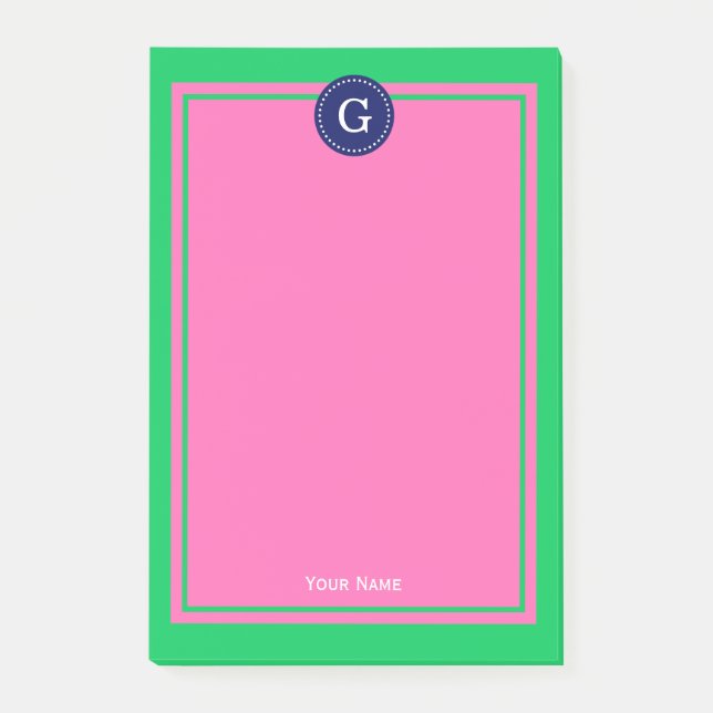 Emerald Green Navy Hot Pink Framed 1I Monogram Post-it Notes (Front)