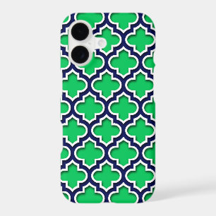 Emerald Green Navy White Moroccan Quatrefoil #5DS