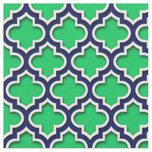 Emerald Green Navy White Moroccan Quatrefoil #5DS Fabric