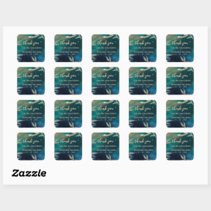 Emerald green nebula galaxy night sky golden foil square sticker