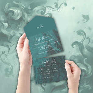 emerald green ocean marble wedding safe the date all in one invitation