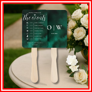 Emerald Green Order of Events Wedding Program Hand Fan