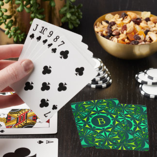 Emerald Green Ornate Kaleidoscope Monogram Playing Cards