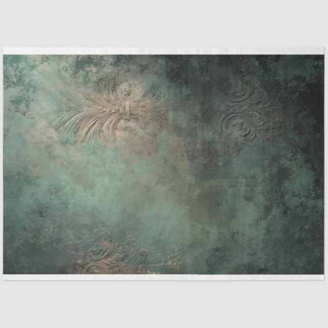 emerald green patina, weathered damask texture tissue paper (Front)
