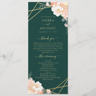 Emerald Green Peach Cream Gold Geometric Wedding Programme