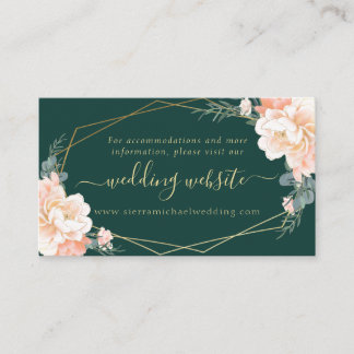 Emerald Green Peach Gold Floral Wedding Website Enclosure Card