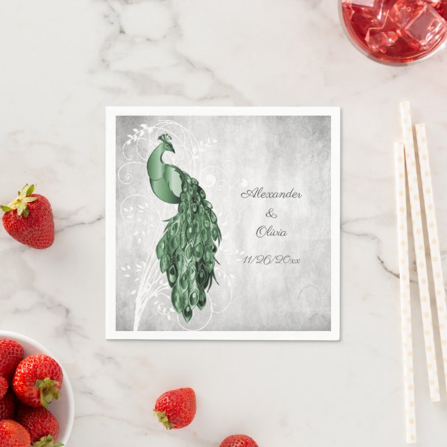 Emerald Green Peacock Bridal Shower Napkins (Insitu)