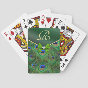 Emerald Green Peacock Monogram Playing Cards