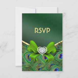 Emerald Green Peacock RSVP Card