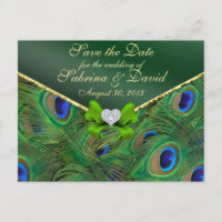 Emerald Green Peacock Save the Date Postcard